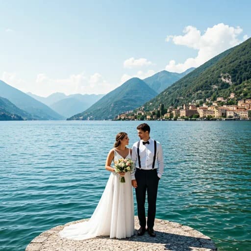 Wedding in Lake Como with mountains background