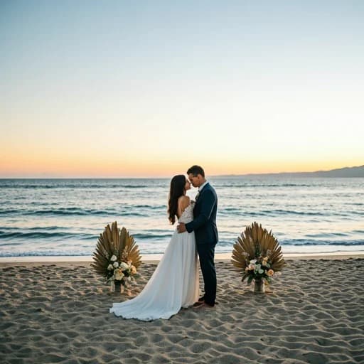 Beach wedding in Bali at sunset